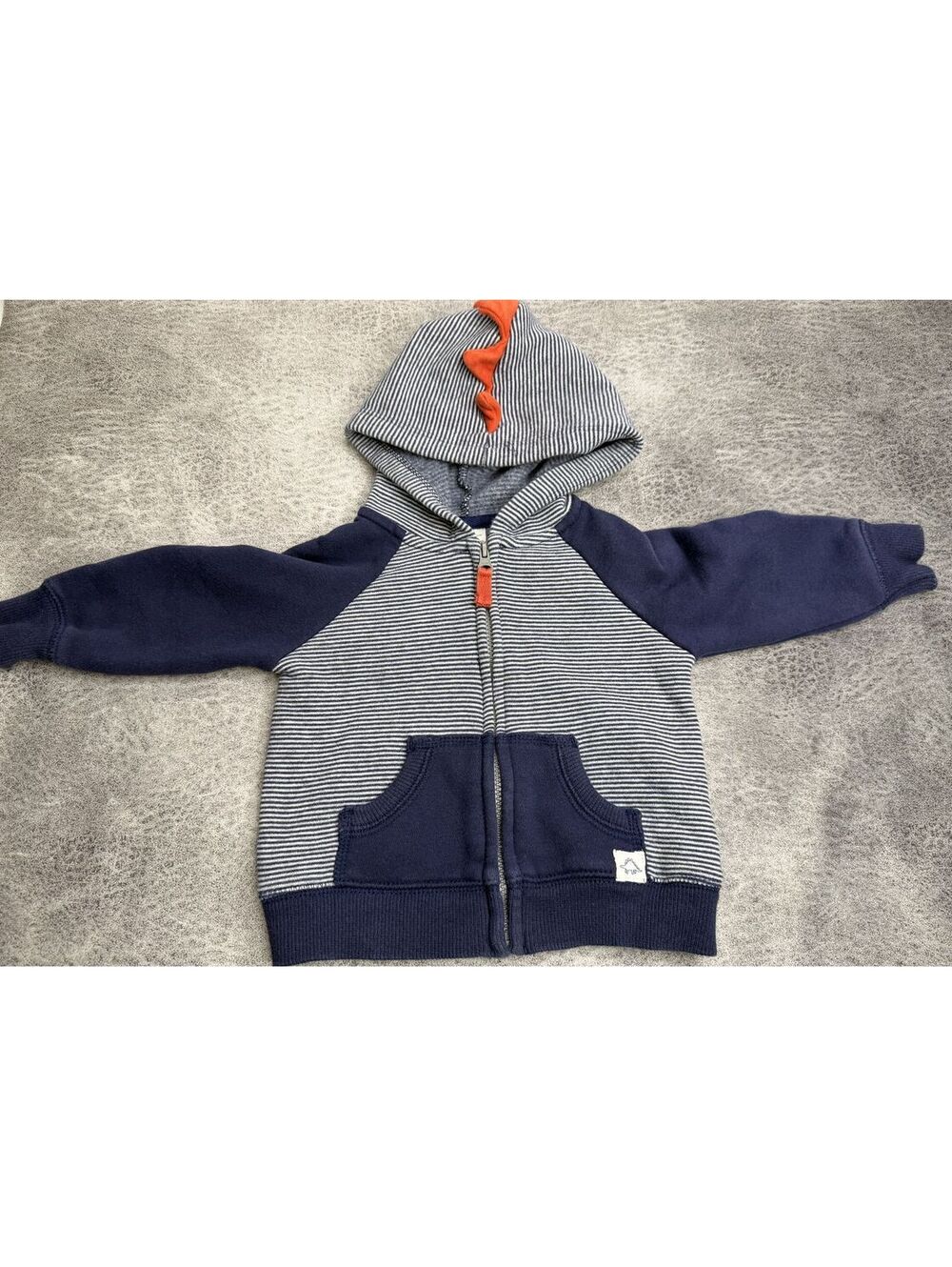Carter's Baby Boys 6M Dinosaur Spike Hoodie Zip-Up Striped Hoodie Jacket Navy